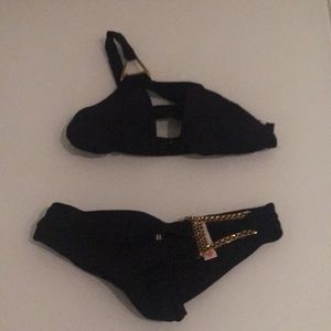 One Shoulder Black bikini with Gold details